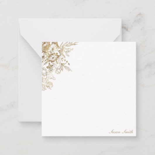 Chic Gold Floral Personalisiert Mitteilungskarte (Vorderseite)