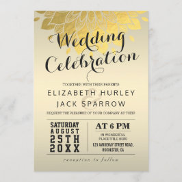 Chic Gold Floral Wedding Celebration Einladung