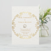 Chic Gold Floral Wedding Einladung (Stehend Vorderseite)