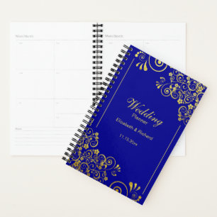 Chic Gold Floral Wirbel Navy Blue Wedding Planer