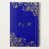 Chic Gold Floral Wirbel Navy Blue Wedding Planer (Rückseite)