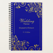 Chic Gold Floral Wirbel Navy Blue Wedding Planer (Vorderseite)