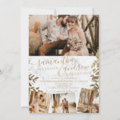 Chic gold florale Marmor Drehbuch 5 Fotos Hochzeit Einladung (Rückseite)