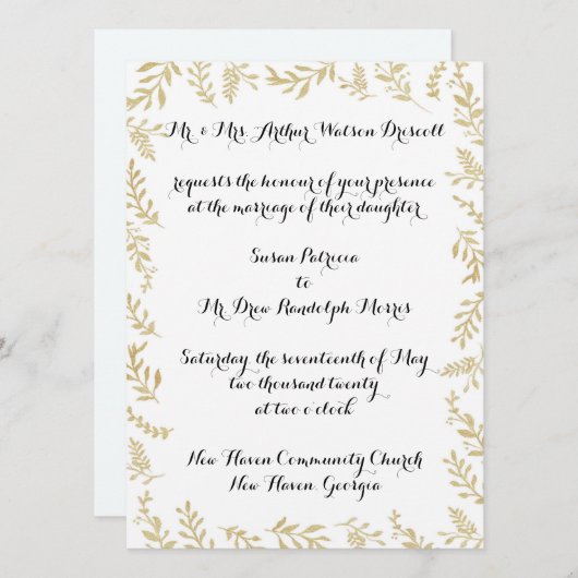 Chic Gold Foil Blätter Einladung Hochzeit (Vorne/Hinten)