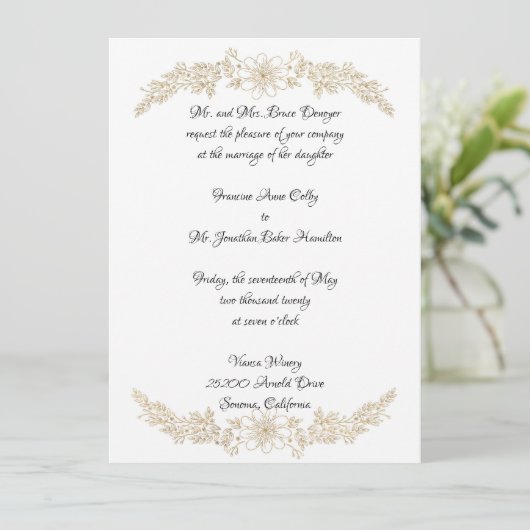 Chic Gold Foil Bloral Wedding Einladung (Stehend Vorderseite)
