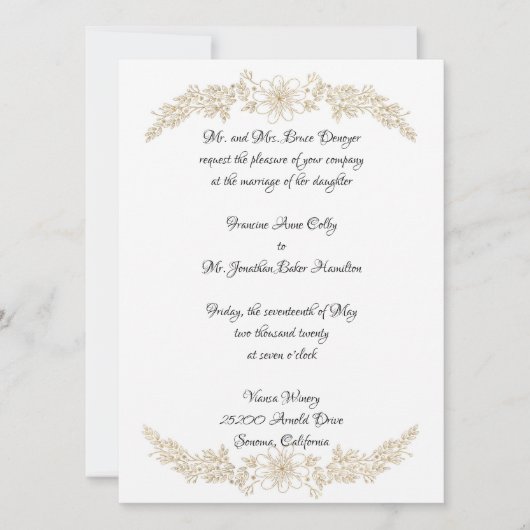 Chic Gold Foil Bloral Wedding Einladung (Vorderseite)