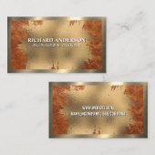Chic Gold Foil | Brown Leather | Gold Metallic Visitenkarte (Vorne/Hinten)