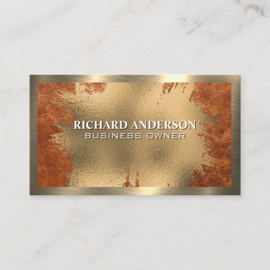 Chic Gold Foil | Brown Leather | Gold Metallic Visitenkarte (Vorderseite)