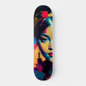 Chic Gold Foil farbenfrohe Impasto Ölgemälde Fraue Skateboard (Vorne)