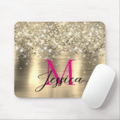 Chic Gold Foil Faux Glitter Hot Pink Monogram Mousepad (Mit Mouse)