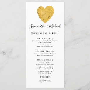 Chic Gold Foil Heart Wedding Menükarte