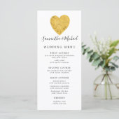 Chic Gold Foil Heart Wedding Menükarte (Stehend Vorderseite)