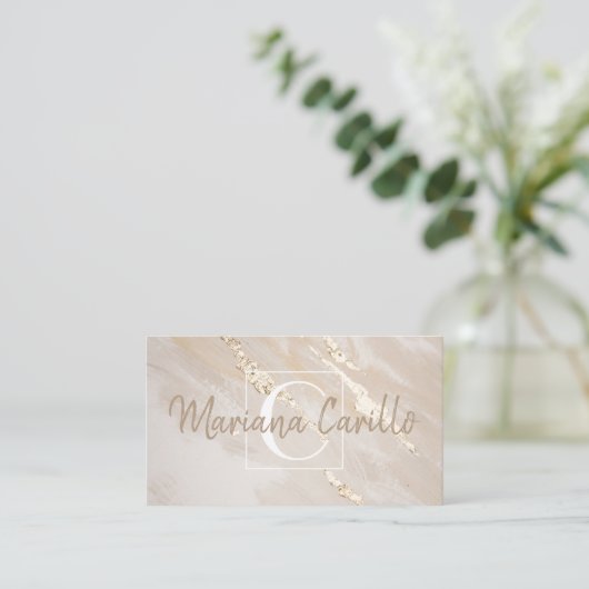 Chic Gold Foil Marmor Monogram Business Card Visitenkarte (Stehend Vorderseite)
