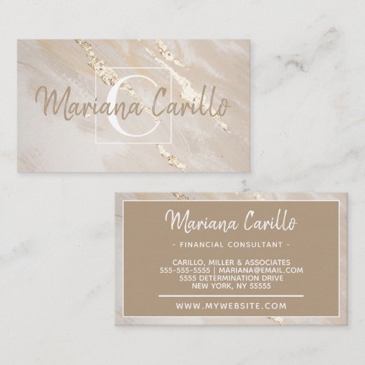 Chic Gold Foil Marmor Monogram Business Card Visitenkarte (Vorne/Hinten)
