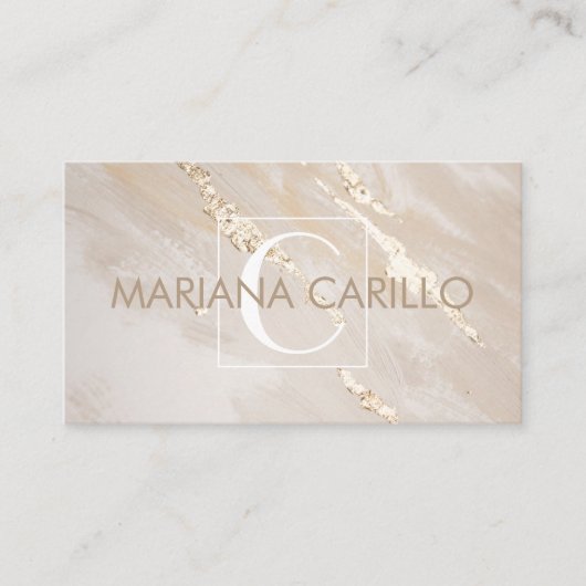 Chic Gold Foil Marmor Monogram Business Card Visitenkarte (Vorderseite)