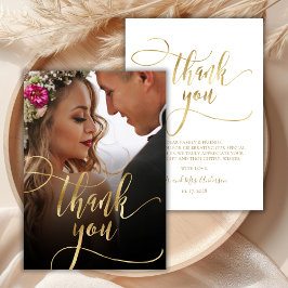 Chic Gold Foil Script Foto Hochzeit Danke Karte
