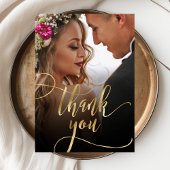 Chic Gold Foil Script Foto Hochzeit Danke Karte