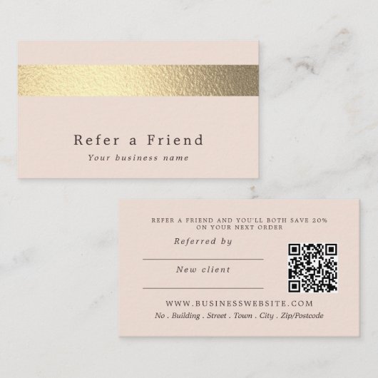 Chic Gold Foil Strip auf Blush Pink Referenzkarte Begleitkarte (Vorne/Hinten)