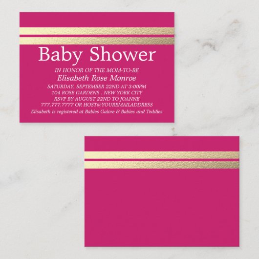Chic Gold Foil Stripes, Pink Baby Shooting Ticket (Vorne/Hinten)