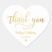 Chic Gold Foil Wedding Vielen Dank Herz-Aufkleber (Vorderseite)