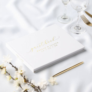 Chic Gold Foil & White Elegante Calligrafy Wedding Gästebuch