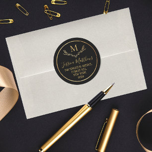 Chic Gold Foil Wreath Monogram Rücksendeadresse Runder Aufkleber