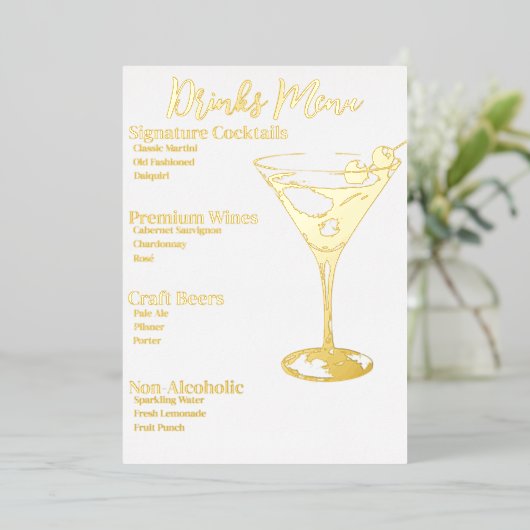 Chic Gold Foiled Drinks Party Bar Menü (Stehend vorne)