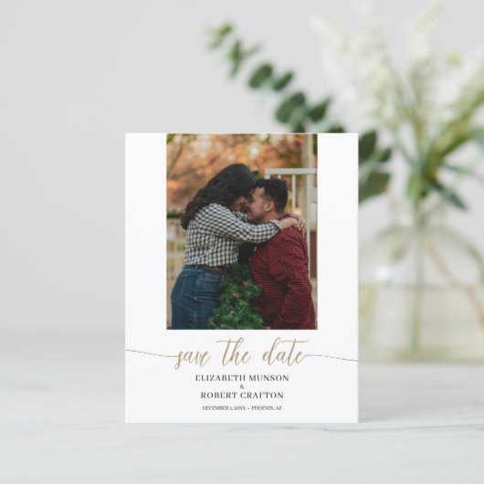 Chic Gold Foto Wedding Save the Date (Stehend Vorderseite)