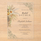 Chic Gold Frame Boho Blume Brautparty Acryleinladungen (Vorderseite)