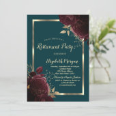 Chic Gold Frame Burgund Rose Grüne Rente Einladung (Stehend Vorderseite)
