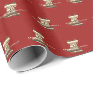 Chic Gold Frohe Weihnachtsglocken Red Wrapping Pap Geschenkpapier