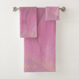 Chic Gold Fuchsia Abstrakt Floral Patern Badhandtuch Set