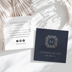 Chic Gold Gemstone Monogram Jewelier Logo Quadratische Visitenkarte