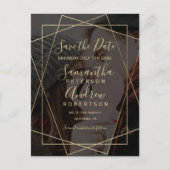 Chic Gold geometric script Foto Save the Date Ankündigungspostkarte (Vorderseite)