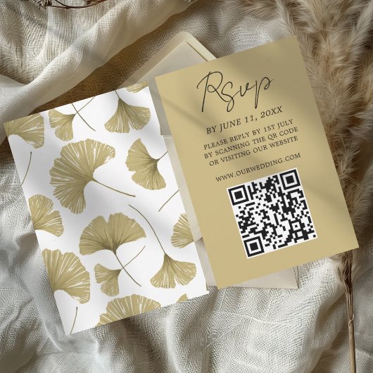 Chic Gold Ginkgo Leaf Wedding RSVP Card Karte