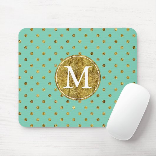 Chic Gold Glam and Mint Dots Monogramm Mousepad (Mit Mouse)