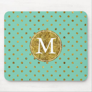Chic Gold Glam and Mint Dots Monogramm Mousepad