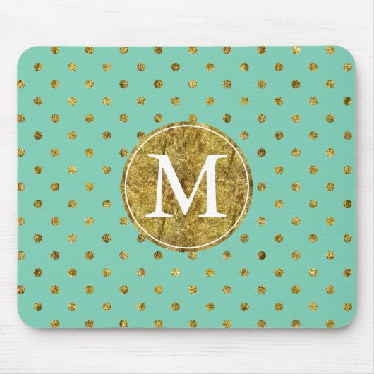 Chic Gold Glam and Mint Dots Monogramm Mousepad (Vorne)