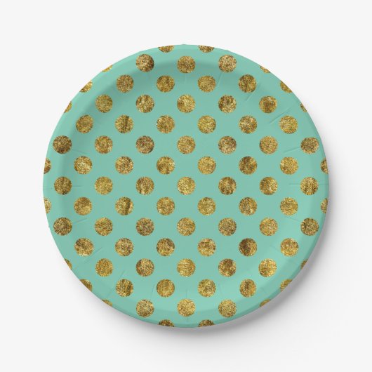 Chic Gold Glam and Mint Dots Pappteller (Vorderseite)