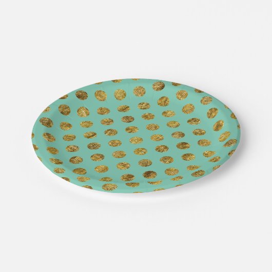 Chic Gold Glam and Mint Dots Pappteller (Schrägansicht)