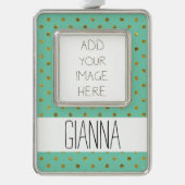 Chic Gold Glam and Mint Dots Rahmen-Ornament Silber (Vorderseite)