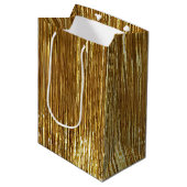 Chic Gold Glam Tinsel Streifen Weihnachten Mittlere Geschenktüte (Vorderseite Schrägansicht)