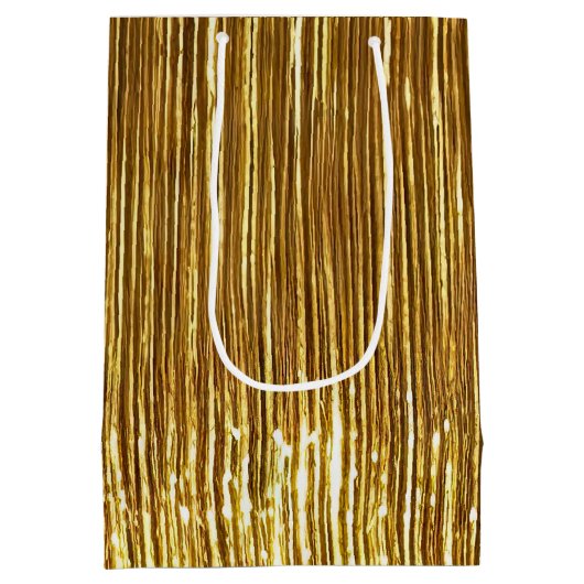 Chic Gold Glam Tinsel Streifen Weihnachten Mittlere Geschenktüte (Rückseite)