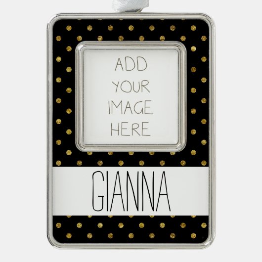 Chic Gold Glam und Black Dots Rahmen-Ornament Silber (Vorderseite)