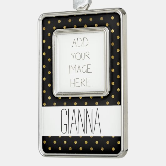 Chic Gold Glam und Black Dots Rahmen-Ornament Silber (Links)