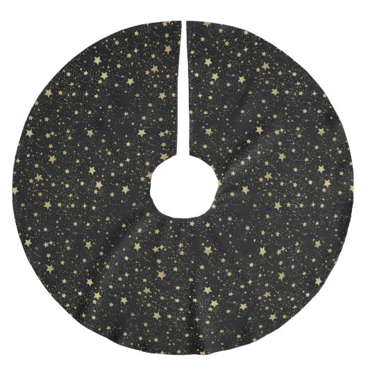 Chic Gold Glam und Black Scattered Stars Polyester Weihnachtsbaumdecke (Vorderseite)