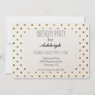 Chic Gold Glam und White Polka Dots Geburtstag Einladung
