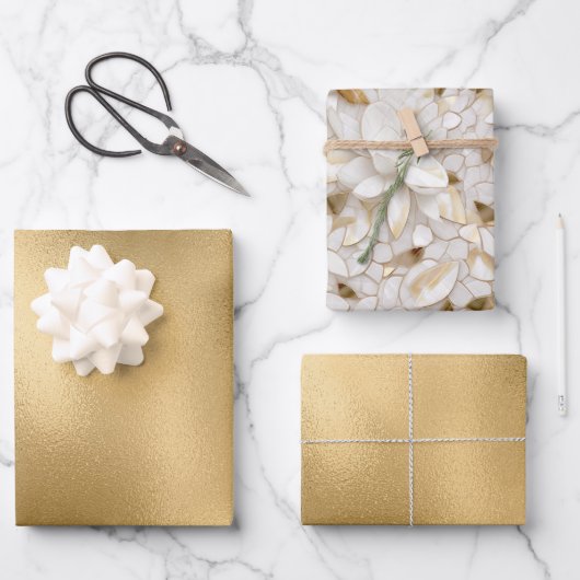 Chic Gold Glam White Lotus Blume Hochzeit Geschenkpapier Set (Vorderseite)