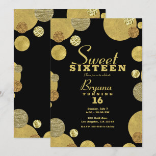 Chic Gold Glamour Dots Trendy Sweet 16 Party Einladung