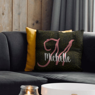 Chic Gold glänzende rosa Monogramm Mädchenhaft ein Kissen